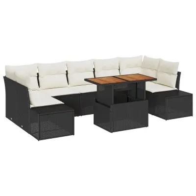 vidaXL 8-delni vrtni zofas z blazinami Črni poli ratan