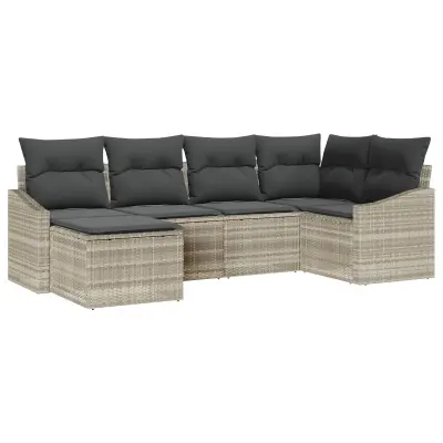 vidaXL 6 delni vrtnik jedilni set z blazinami svetlo siva poli ratan