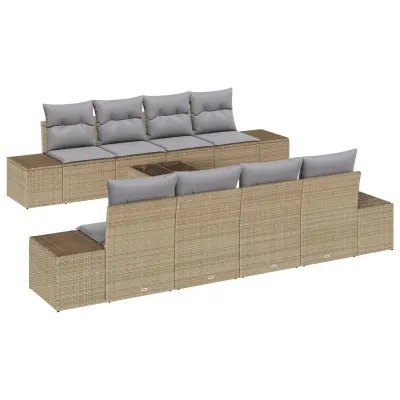 vidaXL 9-delni set vrtnih sofa z blazinami bež poli ratan