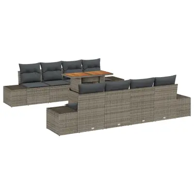 vidaXL Set 7-delne vrtne sofe z blazinami Siva Poly Ratan
