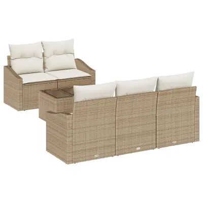 vidaXL 6 delna vrtna sofa set z blazinami - bež poli ratan