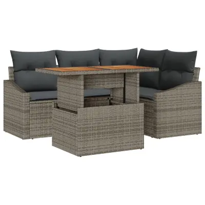 vidaXL 5 delni vrtni kavč set z blazinami siva Poly Rattan