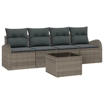 vidaXL 5-delna vrtna sedežna garnitura z blazinami siva Poly Rattan