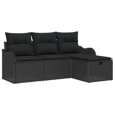 vidaXL 4-delni vrtni kavč set z blazinami Črna Poly Ratan