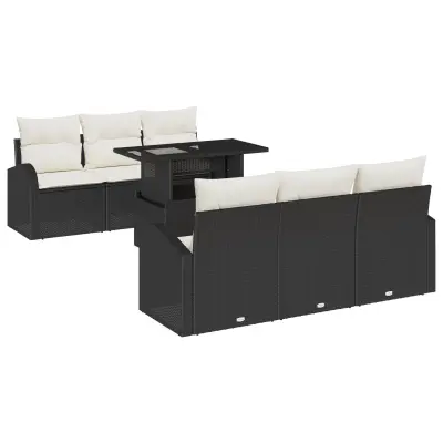 vidaXL 7-delna vrtna sofa garnitura z blazinami Črna Poli ratan