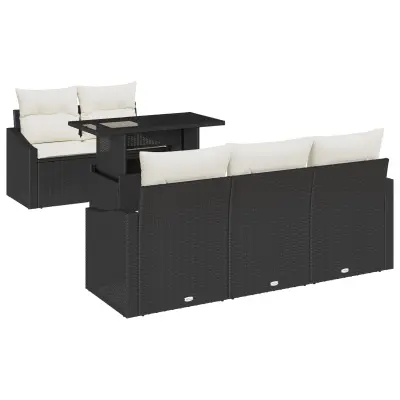 vidaXL 6-delna vrtna sofa garnitura z blazinami črn poli ratan