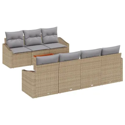 vidaXL 8-delni vrtni sofa set z blazinami bež poli ratan acacia
