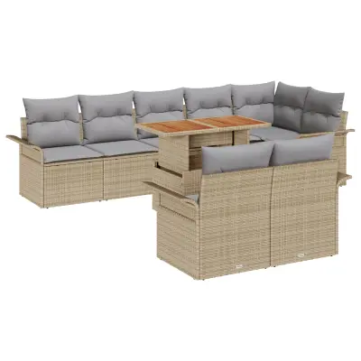 vidaXL 9-delna vrtna jedilna garnitura s blazinami bež poli ratan akacija