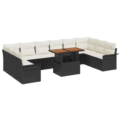 vidaXL 11 kosov vrtne jedilne garniture z blazinami Črni poli ratan Acacia