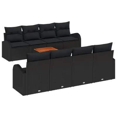 vidaXL Set vrtnih sofe Set 7 Črna Ratan Set vrtnih sofe Pravokotna