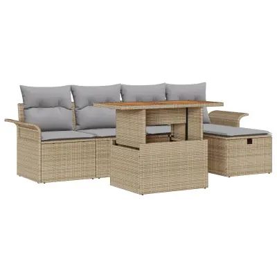 vidaXL 6-delni vrtni sofa set s blazinami Bež poly ratan