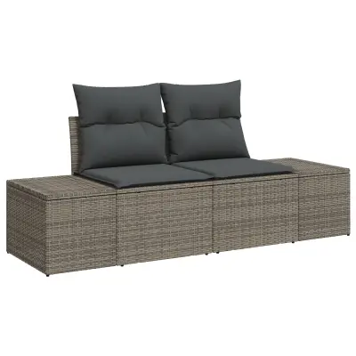 vidaXL 7 delni vrtni sofa set z blazinami siva poli ratan akacija