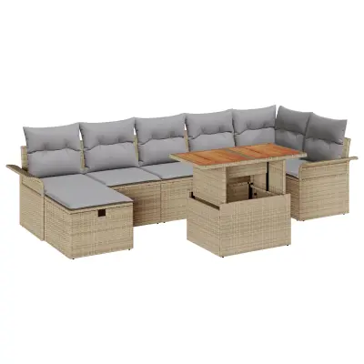 vidaXL 8-delni vrtni sofa komplet z blazinami Bež Poly Rattan