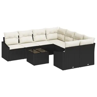 vidaXL 9-delni vrtni sofa set z blazinami črna poli ratan
