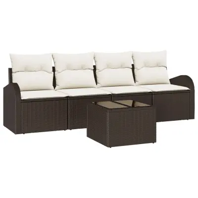 vidaXL 5-delni vrtni sofa set z blazinami rjava poli ratan