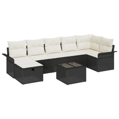 vidaXL 8-delni vrtni kavč set s blazinami črn poli rattan