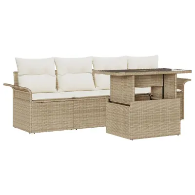 vidaXL 5-delni vrtni sofa set z blazinami bež poli ratan