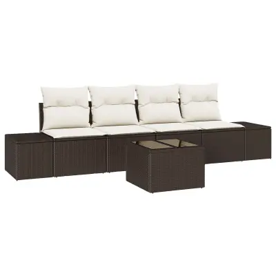 vidaXL 5-delni vrtni sofa set z blazinami Rjav poli ratan