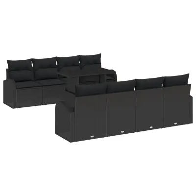 vidaXL 9-delni vrtni kavč set z blazinami črni poly ratan