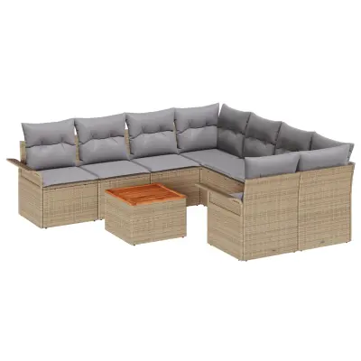 vidaXL 9 Delni Vrtni Sofa Set z Blazinami Bež Poli Ratan Akacija