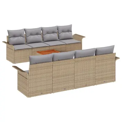 vidaXL 9-delna vrtna sofa garnitura z blazinami Bež Poli ratan Akacija