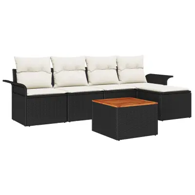 vidaXL 6-delni vrtni sofa set z blazinami črni poli ratan akacija
