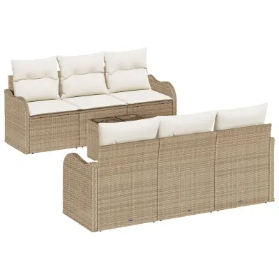 vidaXL 7-delni vrtni sofa set z blazinami Bež Poli ratan