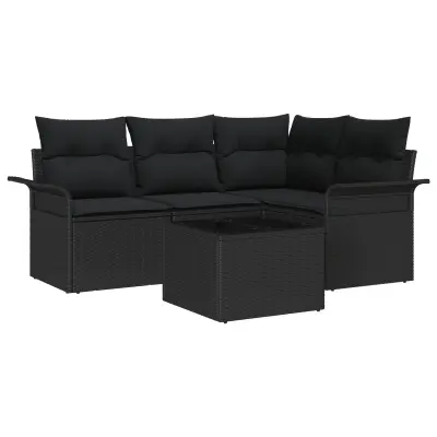 vidaXL 5-delni zunanji kavč s blazinami Bež Poly Ratan