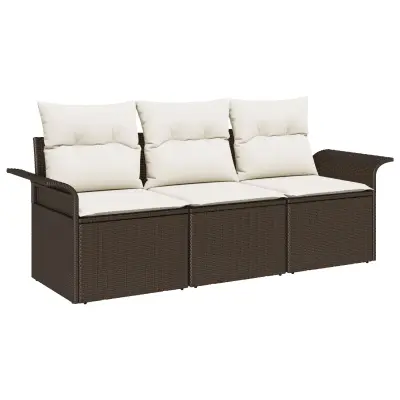 vidaXL 3-delni vrtni sofa set z blazinami Rjava Poly ratan