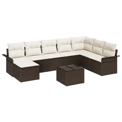 vidaXL 8-delni vrtni kavč set z blazinami Rjav Poly Rattan