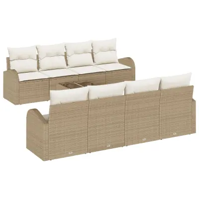 vidaXL 9 delni vrtni sofa set z blazinami Bež Poly Ratan