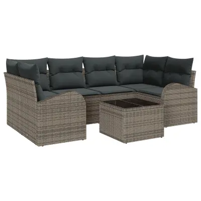 vidaXL 7-delna vrtna sofa z blazinami siva poli ratan