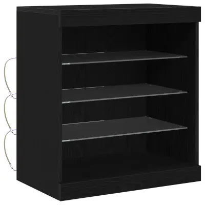 vidaXL stranski stol z LED lučmi črno hrast 60,5x37x67 cm