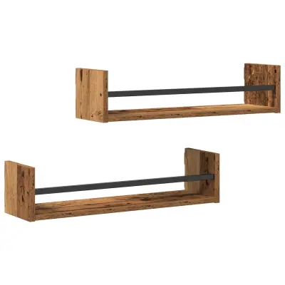 vidaXL Stenske police 2 kosa Star les 60x16x14 cm Obdelan les