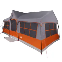 vidaXL Kamping šotor z okni Siva in oranžna 12 oseb Vodoodporen