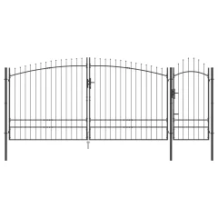 vidaXL Vrtna vrata z vrhom bodic sivo 195x500 cm jeklenka