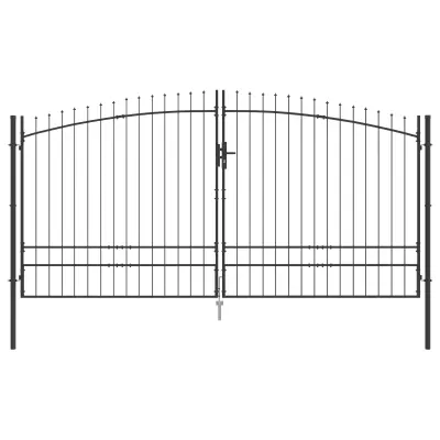 vidaXL Vrtna vrata z bodicami Dvojna vrta Siva 200x400 cm Jeklo