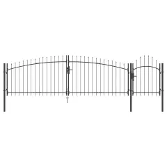 VidaXL Vrtna vrata s spečim vrhom Siva 125x500 cm Jeklo