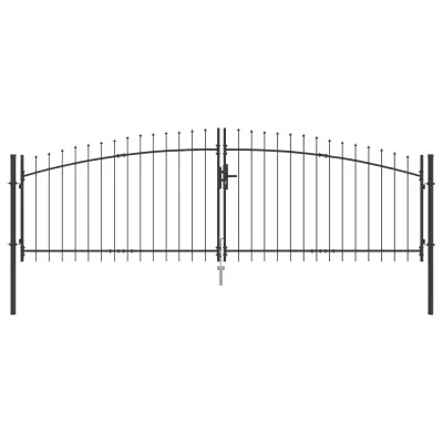 vidaXL Vrtna vrata z dvema konicama v sivi barvi 150x400 cm iz jekla