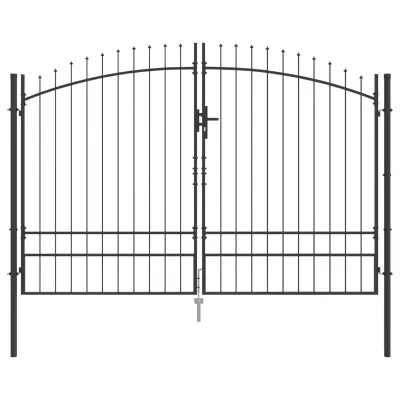 vidaXL vrtna vrata z vrhom kopja Dvojna vrata Siva 200x300 cm Jeklo