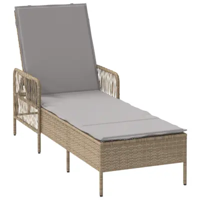 vidaXL Sončni ležalnik Bež in svetlo siva PE ratan 157 x 55 x 92 cm