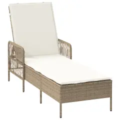 vidaXL sončni ležalnik Bež in krem bela PE ratan 157 x 55 x 92 cm