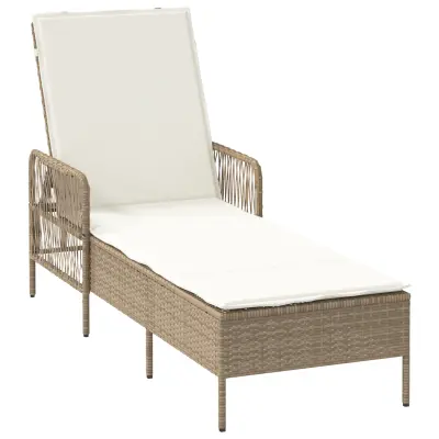 vidaXL sončni ležalnik Bež in krem bela PE ratan 157 x 55 x 92 cm