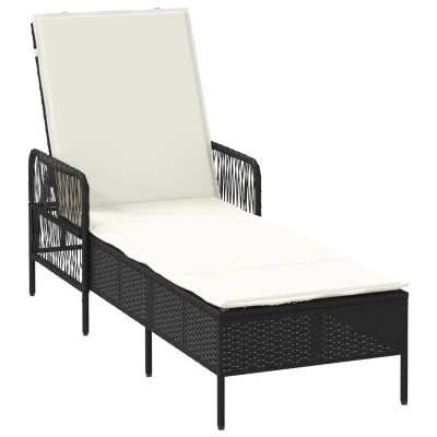 vidaXL Ležalnik Črno in kremno PE Rattan 157 x 55 x 92 cm