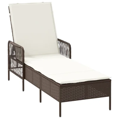 vidaXL ležalnik na soncu Rjava in krem bela PE ratan 157 x 55 x 92 cm