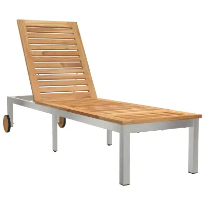 vidaXL Ležalnik s kolesi 207x58x35 cm Trden les akacije in nerjaveče jeklo