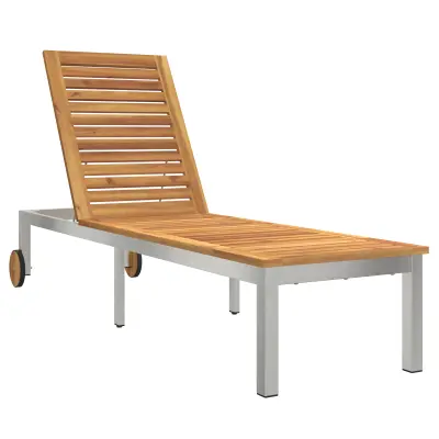 vidaXL Ležalnik s kolesi 207x58x35 cm Trden akacijev les in nerjaveče jeklo