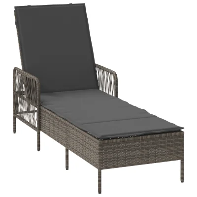 vidaXL ležalnik na soncu Siva in temno siva PE ratan 157 x 55 x 92 cm