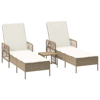 vidaXL set ležalnikov na soncu Set 3 Bež in krem bela PE ratan, aluminij
