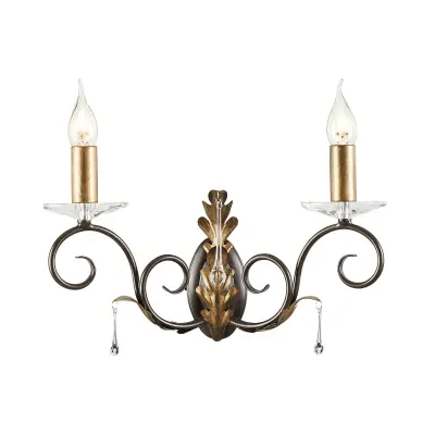 Elstead Amarilli Stenska svetilka za notranjo uporabo s svečami, 2 žarnici, zlata, cvetlični motiv z listi, E14